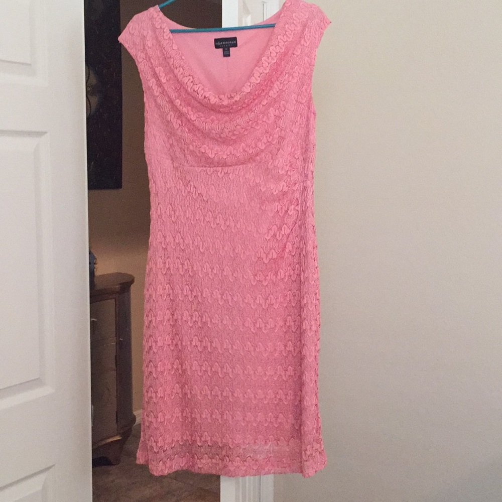 connected apparel Pink Lace Midi Dress